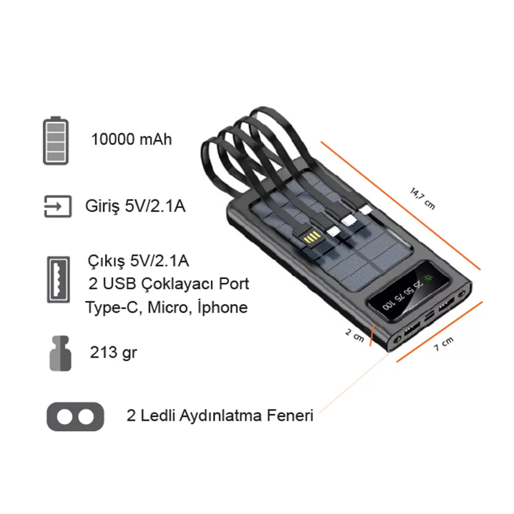 Güneş Enerjili Powerbank 10000 mAh