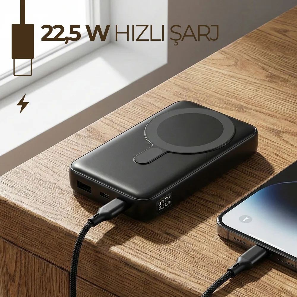 Işıklı Logo Hızlı Wireless Şarj Magsafe 10000 mAh