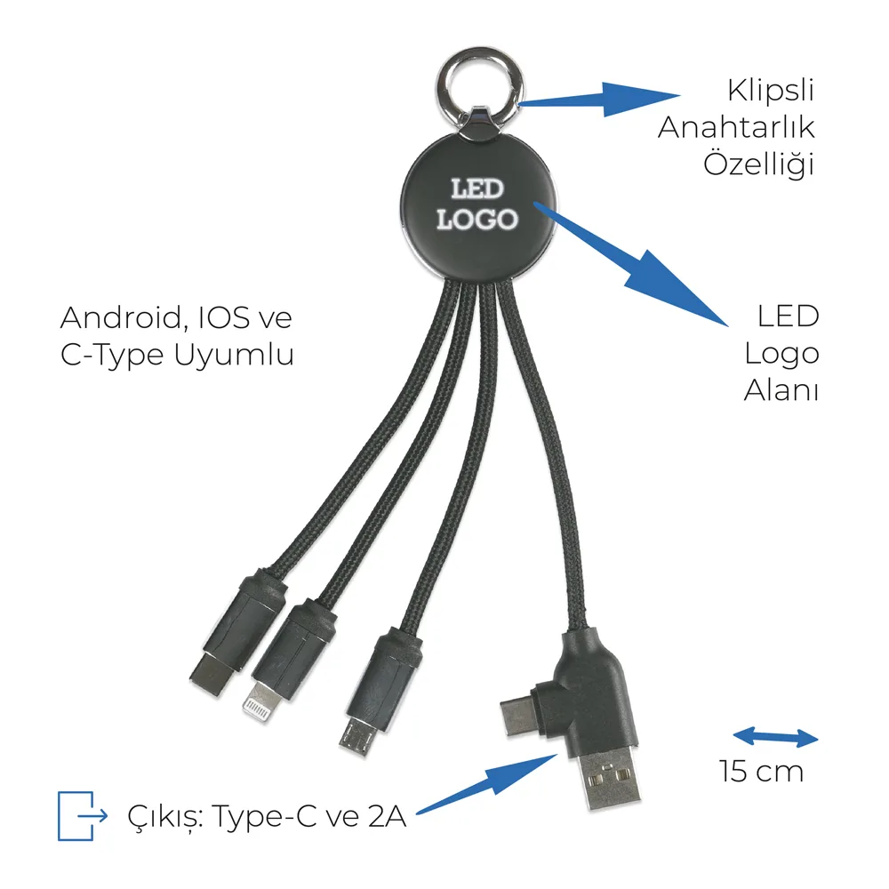Işıklı Logo Type-C Uçlu Şarj Kablosu
