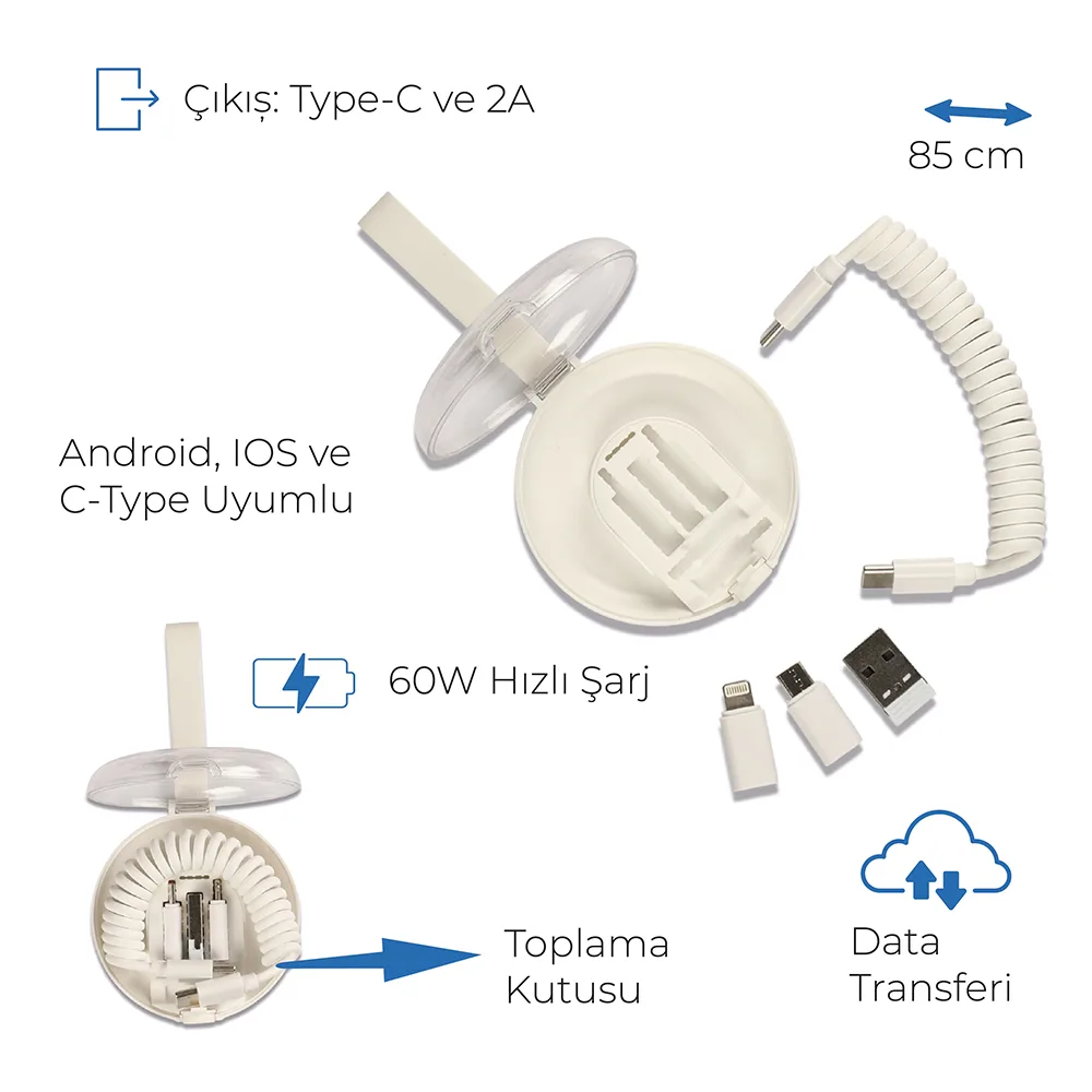 60W Hızlı Type-C Uçlu ve Data Transferli Şarj Kablosu