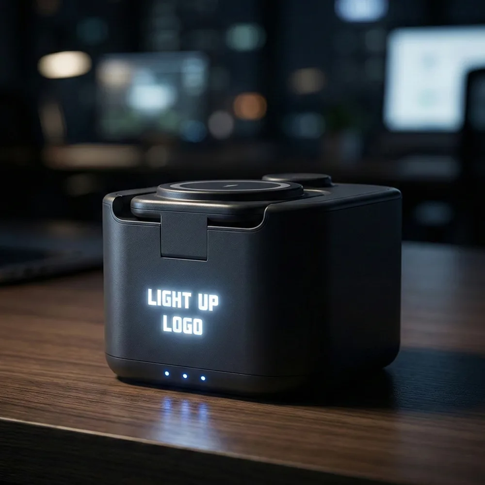 Işıklı Logo Hoparlörlü Magsafe Şarj Standı (Telefon, Kulaklık, Saat)