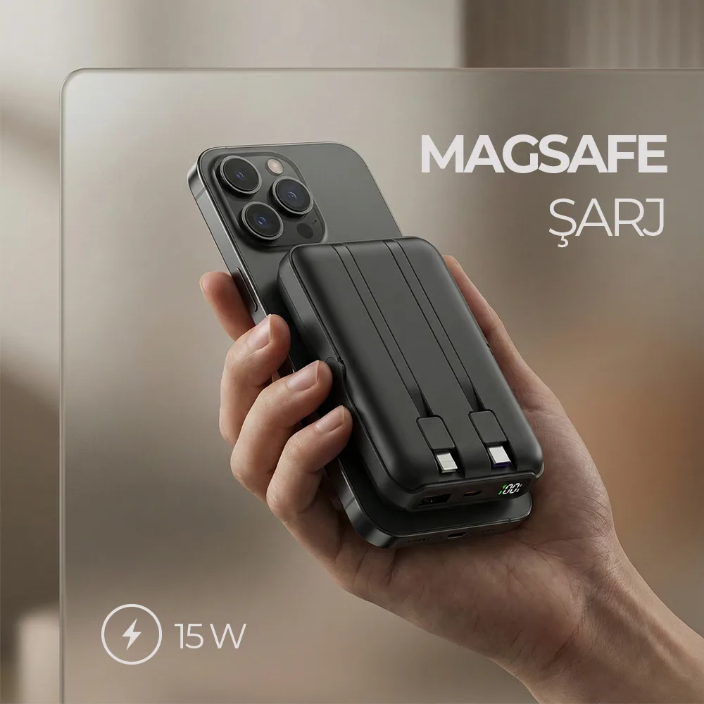 Işıklı Logo Hızlı Wireless Şarj Magsafe 10000 mAh
