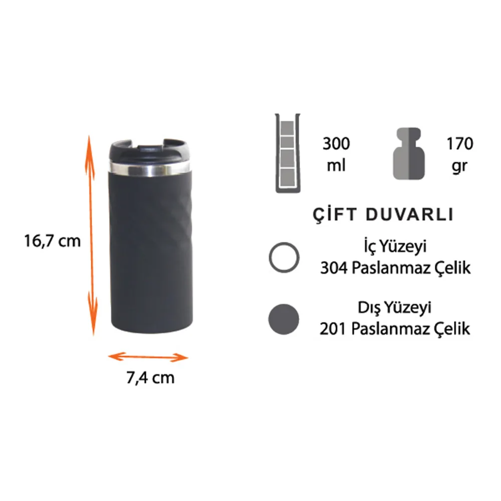 Termos Tipi Çelik Bardak 300 ml