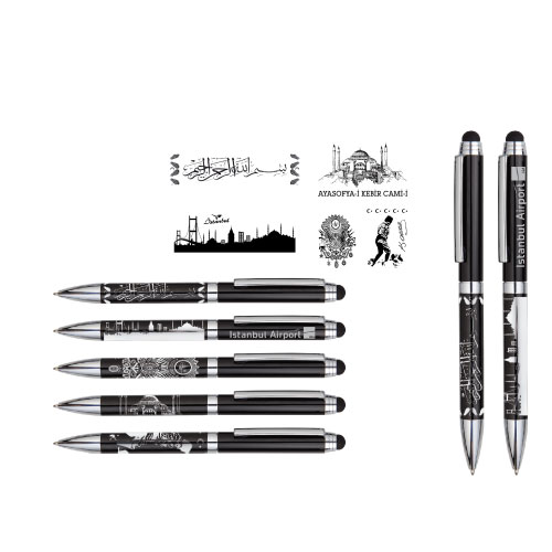 Kabartmalı Touchpen Metal Tükenmez Kalem